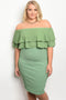 Ladies fashion plus size off the shoulder fitted bodycon dress ruffle details - evorr.com