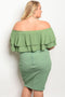 Ladies fashion plus size off the shoulder fitted bodycon dress ruffle details - evorr.com