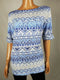 New Karen Scott Women's Elbow Sleeve Boat Neck Blue Geo Print Blouse Top Size L - evorr.com