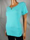 Karen Scott Women Short Sleeve Cut Out Keyhole Studded Aqua Blue Blouse Top XL - evorr.com