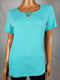 Karen Scott Women Short Sleeve Cut Out Keyhole Studded Aqua Blue Blouse Top XL - evorr.com