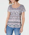 New Style&Co. Women Short Sleeve Beige Brown Print Scoop Neck U-Hem Blouse Top M - evorr.com