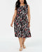 $99 Charter Club Women Sleeveless Belted Blue Print Stretch Midi Dress Plus 1X - evorr.com