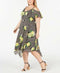 $129 INC CONCEPTS Women Cold-Shoulder Midi Dress Gingham Bouquet Print Plus 26W - evorr.com