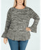 STYLE&CO. Women Long Bell Sleeve Scoop Neck Ruffle-Hem Gray Marl Sweater Plus 3X - evorr.com