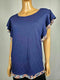 New Maison Jules Women Blue Printed Hem Trim Flutter Sleeve Blouse Top Size 2XL - evorr.com