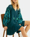 New Free People Womens Long Sleeve Green Tie Neck Mix it Up Linen Blouse Top S - evorr.com