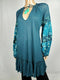 New Free People Womens Long Sleeve Green Tie Neck Mix it Up Linen Blouse Top S - evorr.com