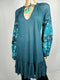 New Free People Womens Long Sleeve Green Tie Neck Mix it Up Linen Blouse Top S - evorr.com