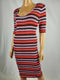 New Bar III Women Red Striped Stretch Tunic Dress Elbow Sleeve Scoop Neck Size L - evorr.com