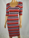 New Bar III Women Red Striped Stretch Tunic Dress Elbow Sleeve Scoop Neck Size L - evorr.com