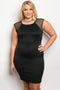 Ladies fashion plus size fitted bodycon dress with mesh details and a crew neckl - evorr.com