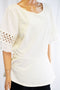 Charter Club Women Scoop Neck Cut-out Sleeve White Lace-Trim Blouse Top Medium M