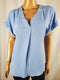 New Lauren Ralph Lauren Women Cuffed Short Sleeve Blue V-Neck Blouse Top Size M - evorr.com