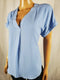 New Lauren Ralph Lauren Women Cuffed Short Sleeve Blue V-Neck Blouse Top Size M - evorr.com