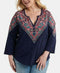 New Lucky Brand Women's 3/4 Sleeve Blue Bandana Print Henley Blouse Top Plus 2X - evorr.com