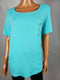 Karen Scott Women's Short Sleeve Scoop Neck Aqua Blue Cotton Blouse Top Plus 1X - evorr.com