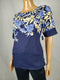 New Karen Scott Women's Elbow Sleeve Boat Neck Blue Printed Flowers Blouse Top L - evorr.com