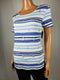 $59 Karen Scott Women's Short Sleeve Scoop Neck Blue Pacific Stripe Blouse Top S - evorr.com