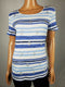 $59 Karen Scott Women's Short Sleeve Scoop Neck Blue Pacific Stripe Blouse Top S - evorr.com