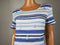 $59 Karen Scott Women's Short Sleeve Scoop Neck Blue Pacific Stripe Blouse Top S - evorr.com