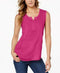 New Style&Co Women Sleeveless Hot Pink Split Neck Embroidery Blouse Top Petite S - evorr.com