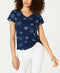 New Style&Co. Women's Short Sleeve Navy Blue V-Neck Floral Blouse Top Petite M - evorr.com