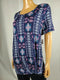 Style&Co. Womens Short Sleeve Scoop Neck Side Knot Print Blue Blouse Top Plus 2X - evorr.com