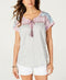 New Style&Co Womens Short Sleeve Gray Contrast Print Tassel Blouse Top Petite S - evorr.com