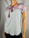 New Style&Co Womens Short Sleeve Gray Contrast Print Tassel Blouse Top Petite S - evorr.com