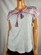 New Style&Co Womens Short Sleeve Gray Contrast Print Tassel Blouse Top Petite S - evorr.com