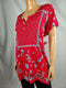 Style&Co Women's Short Sleeve Red Print Henley Asymmetrical Blouse Top Plus 3X - evorr.com