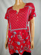 Style&Co Women's Short Sleeve Red Print Henley Asymmetrical Blouse Top Plus 3X - evorr.com