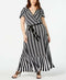 $109 INC CONCEPTS Womens Black Stripe Faux Wrap Peplum Maxi Dress Belted Plus 2X - evorr.com