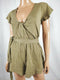 $78 New Free People Women's Short Sleeve Green Romper Dress Belted Linen Olive S - evorr.com