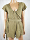 $78 New Free People Women's Short Sleeve Green Romper Dress Belted Linen Olive S - evorr.com