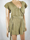 $78 New Free People Women's Short Sleeve Green Romper Dress Belted Linen Olive S - evorr.com