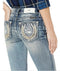 $104 Miss Me Women's Blue Denim Lucky Girl Chloe Bootcut Jeans Patched Size 27 - evorr.com