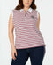 TOMMY HILFIGER Women White Striped 1/2 Zip Sleeveless Polo Blouse Top Plus 3X - evorr.com