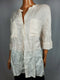 $99 Anne Klein Women Ivory High Low Linen Blend Blouse Top 3/4 Sleeve Size L - evorr.com