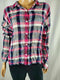 Sanctuary Women Check Plaids Hi Low Pink Multi Button Shirt Long Sleeve Top L - evorr.com