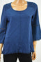 Style&Co Women Cotton Blue Lantern-Slve Lace Trim Blouse Top Small S