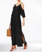 NY Collection Women's Stretch Black Solid Cold Shoulder Ruffled Maxi Dress L