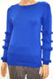 NY Collection Womens Crew Neck Ruffled Long Sleeves Blue Knit Sweater Top S